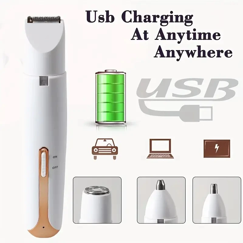 ست اصلاح موی بدن بانوان 4in1 | شارژی، چهارکاره و مناسب صورت و بدن - تصویر 3